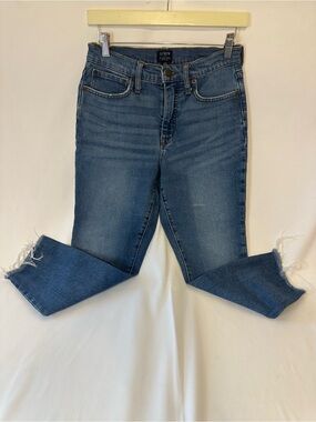 J. Crew Cropped Frayed-Hem Mid Blue Ankle Jeans